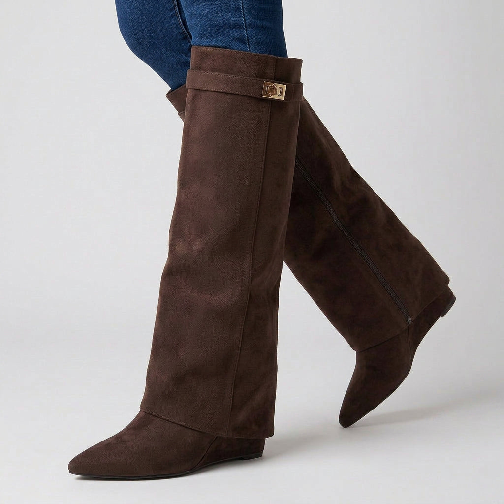 Knee High Boots – Buckle Detail Pointed Toe Style