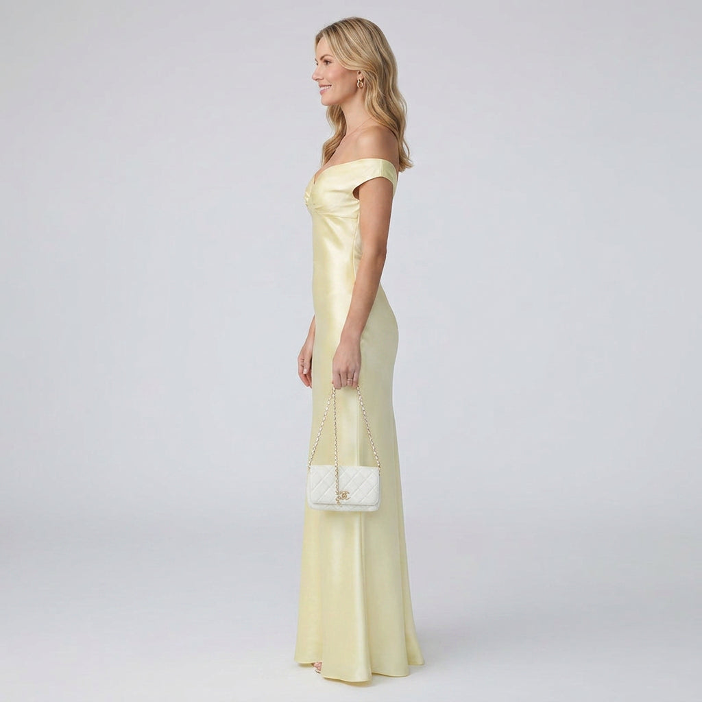 Maxi Dress – Off Shoulder Satin Elegant Style