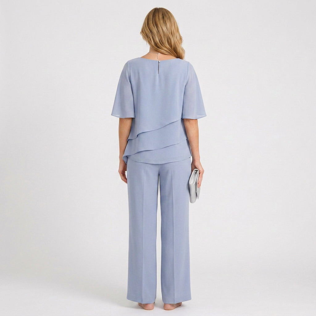 Two Piece Set – Layered Top and Wide Leg Trousers Elegant Style