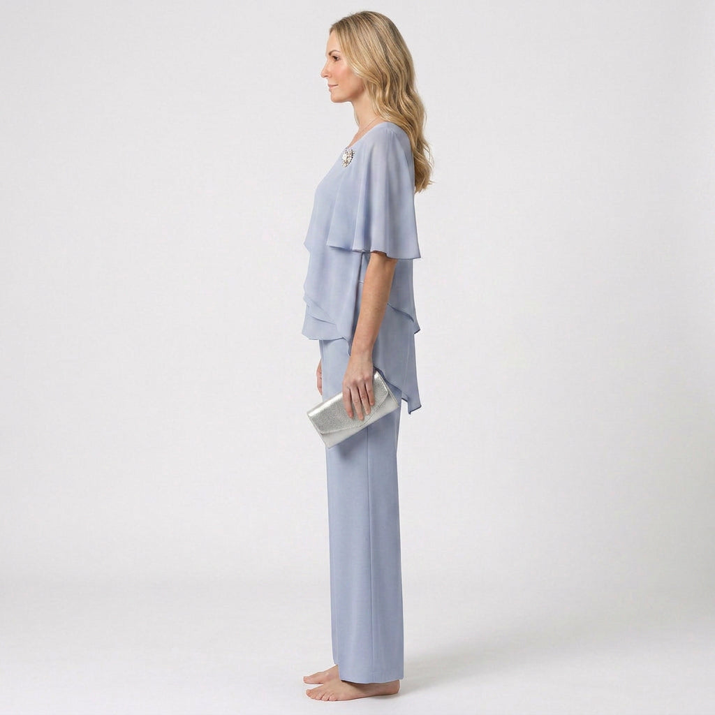 Two Piece Set – Layered Top and Wide Leg Trousers Elegant Style