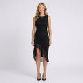 Ruched Midi Dress – Sleeveless Asymmetric Hem Style