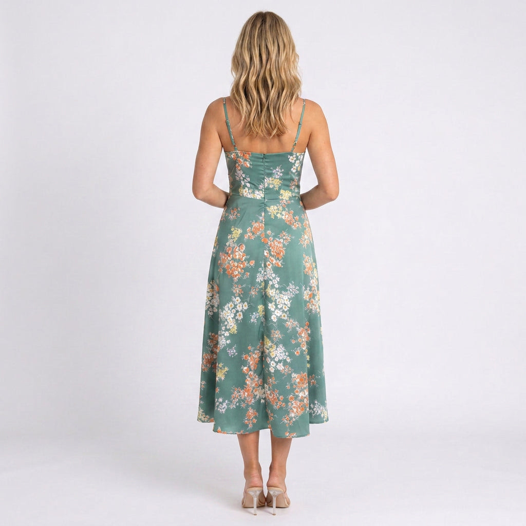 Midi Dress – Floral Cut-Out Tie Front Style