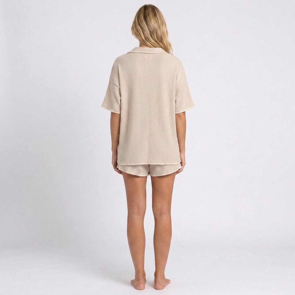 Two Piece Set – Textured Shirt and Shorts Relaxed Style