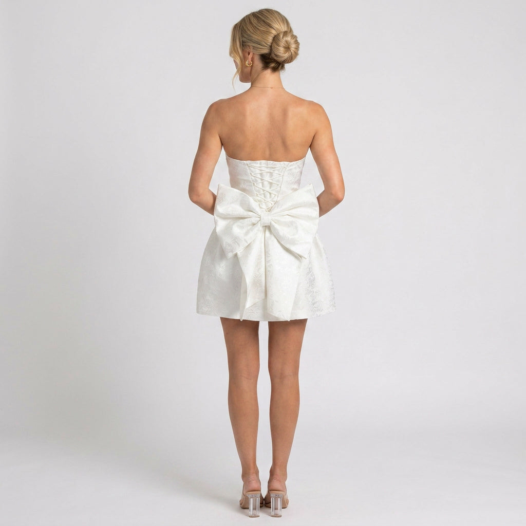 Mini Dress – Strapless Bow Detail Structured Style