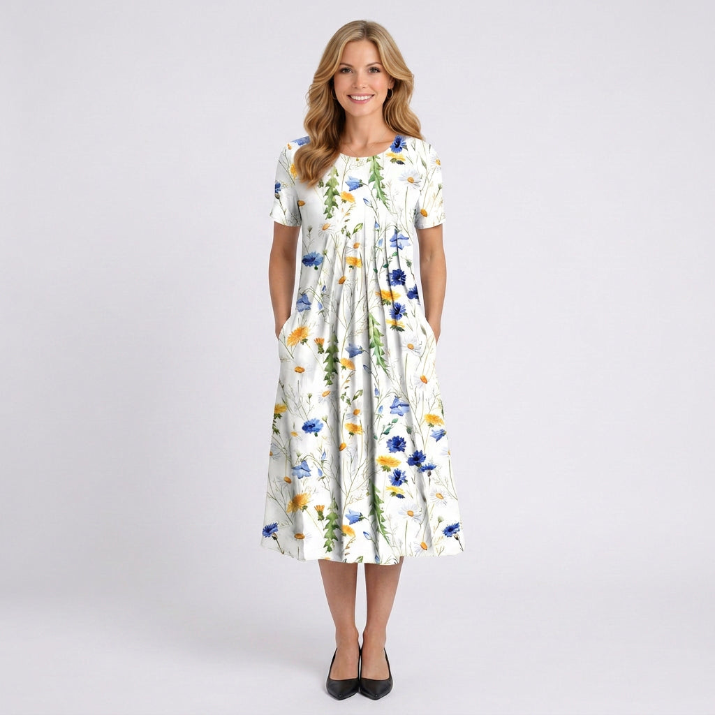 Floral Midi Dress Women’s Short Sleeve Summer Dress