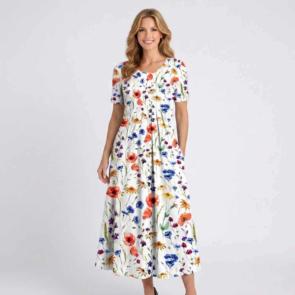 Floral Midi Dress Women’s Short Sleeve Summer Dress