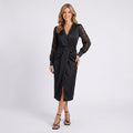 Lace Sleeve Midi Dress Women’s V Neck Wrap Style Evening Dress