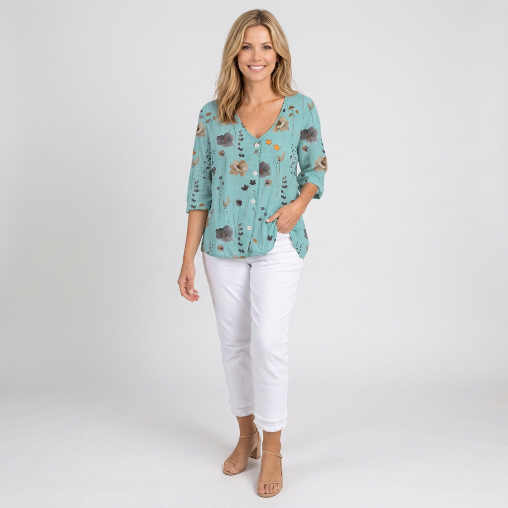 Blouse – Floral Button Front Relaxed Style