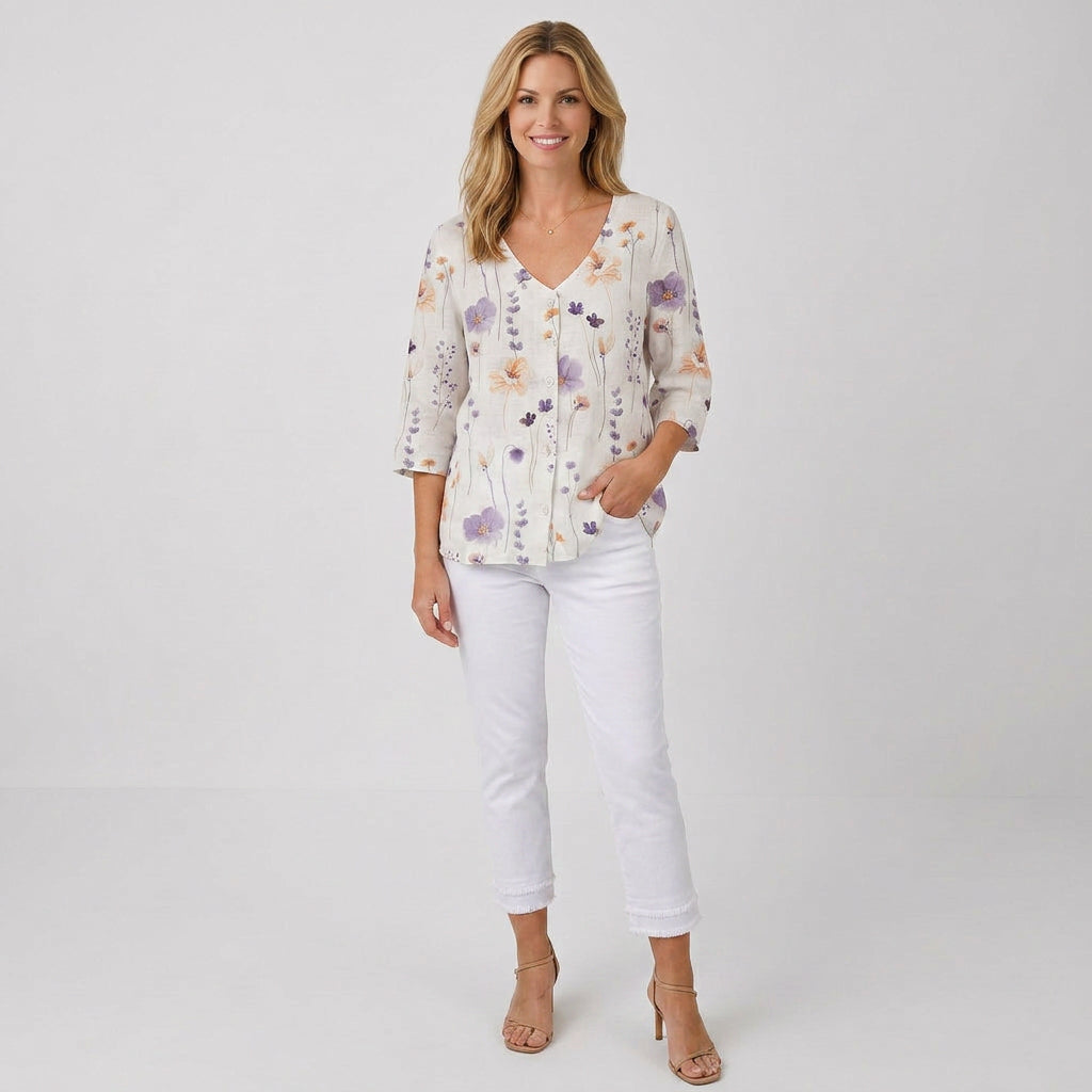Blouse – Floral Button Front Relaxed Style