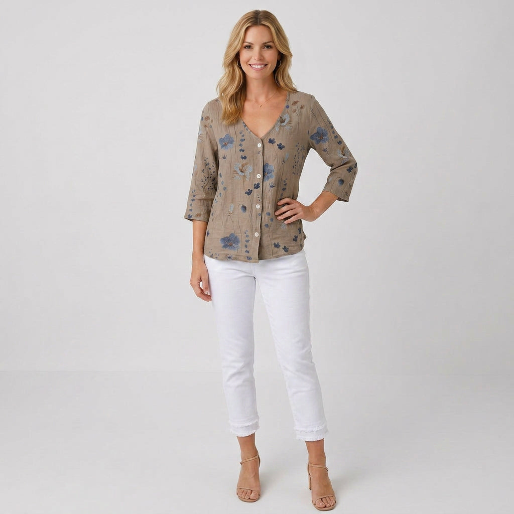 Blouse – Floral Button Front Relaxed Style