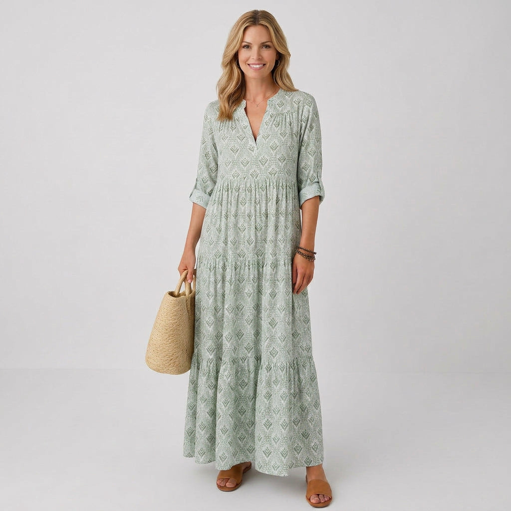 Maxi Dress – Printed V-Neck Relaxed Style