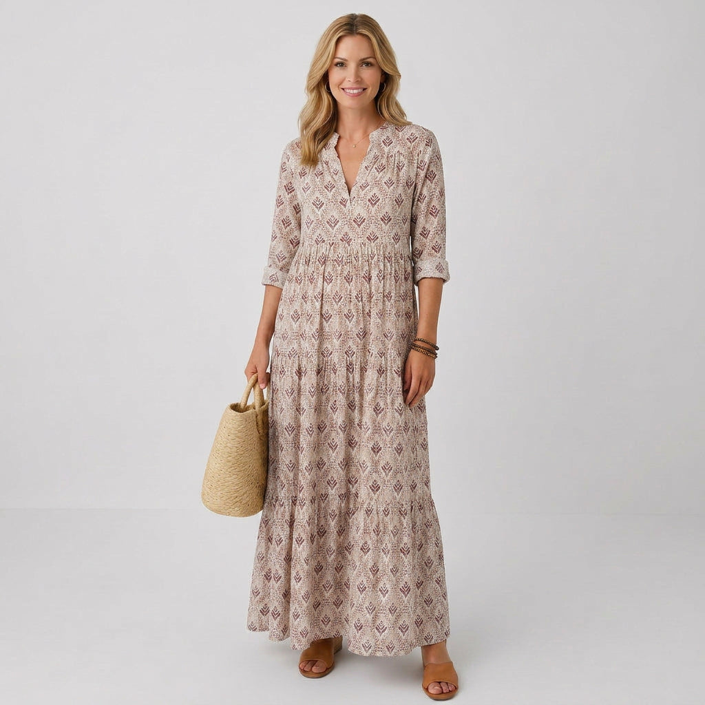 Maxi Dress – Printed V-Neck Relaxed Style