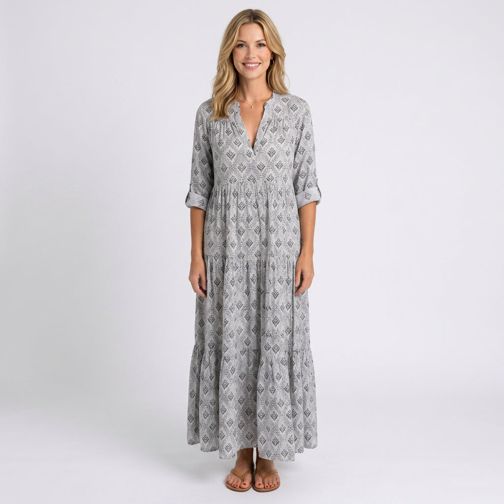 Maxi Dress – Printed V-Neck Relaxed Style