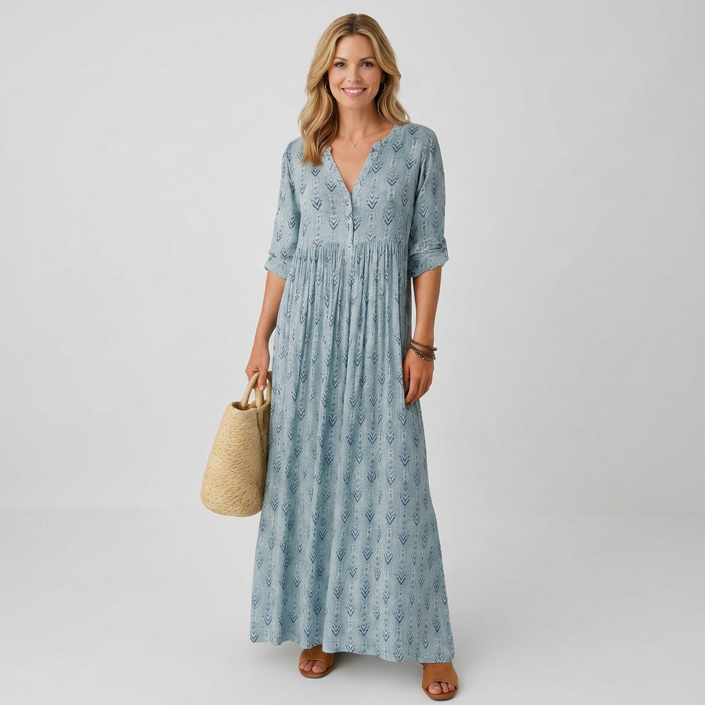Maxi Dress – Printed V-Neck Relaxed Style