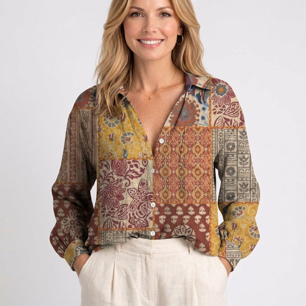 Blouse – Printed Button Front Relaxed Style