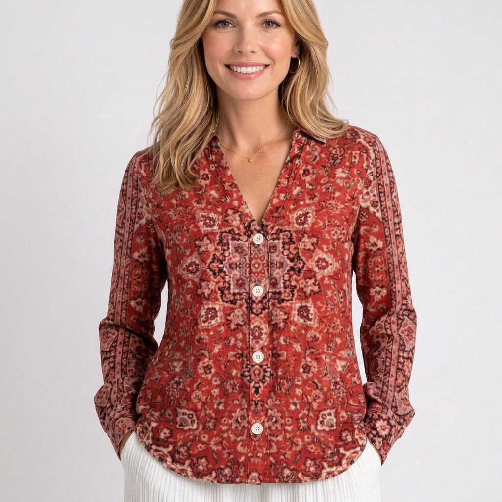 Blouse – Printed Button Front Relaxed Style