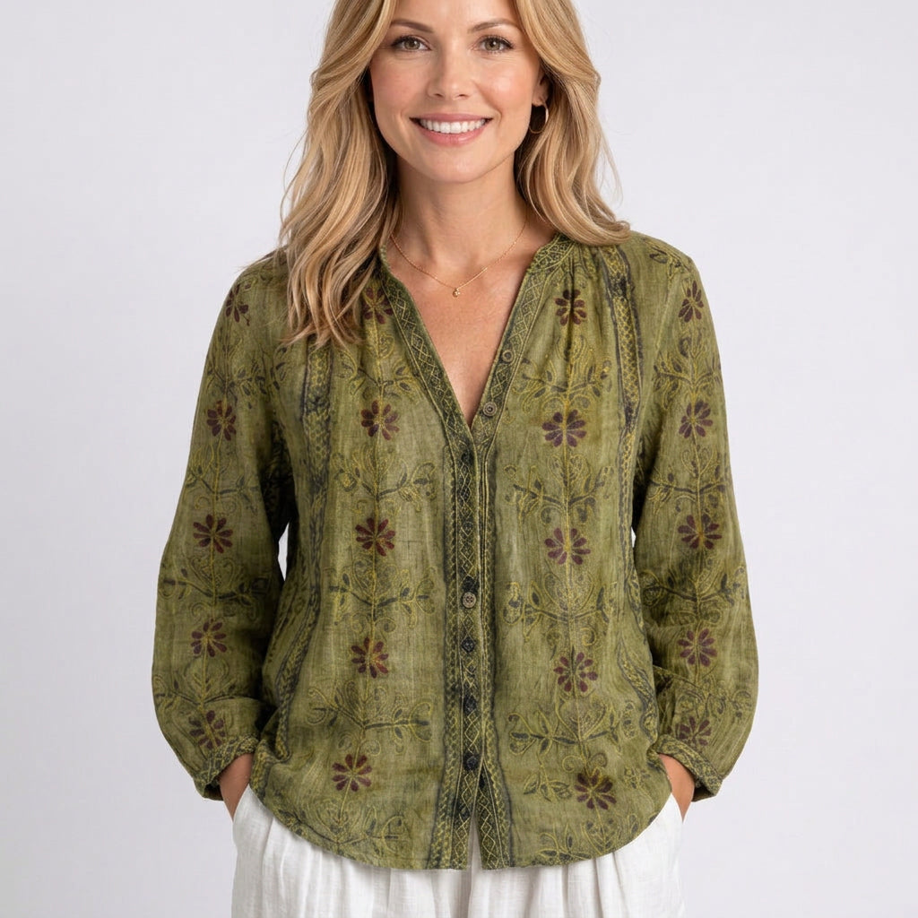 Blouse – Printed Button Front Relaxed Style