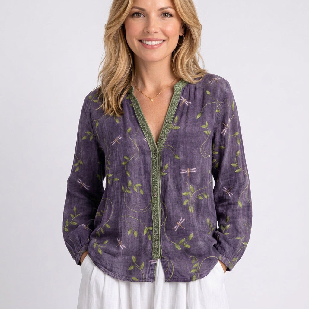 Blouse – Printed Button Front Relaxed Style