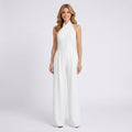 White Halter Neck Jumpsuit – Button Front Wide Leg Style
