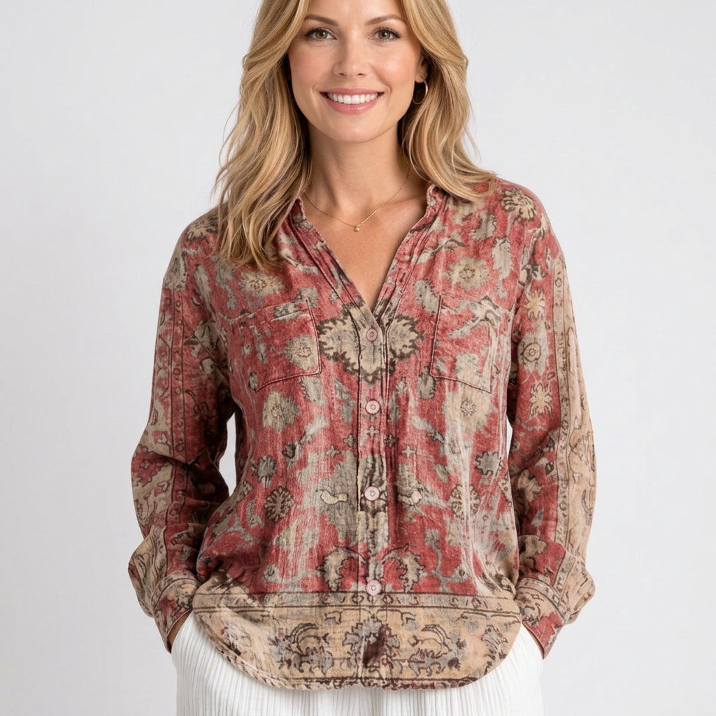Blouse – Printed Button Front Relaxed Style