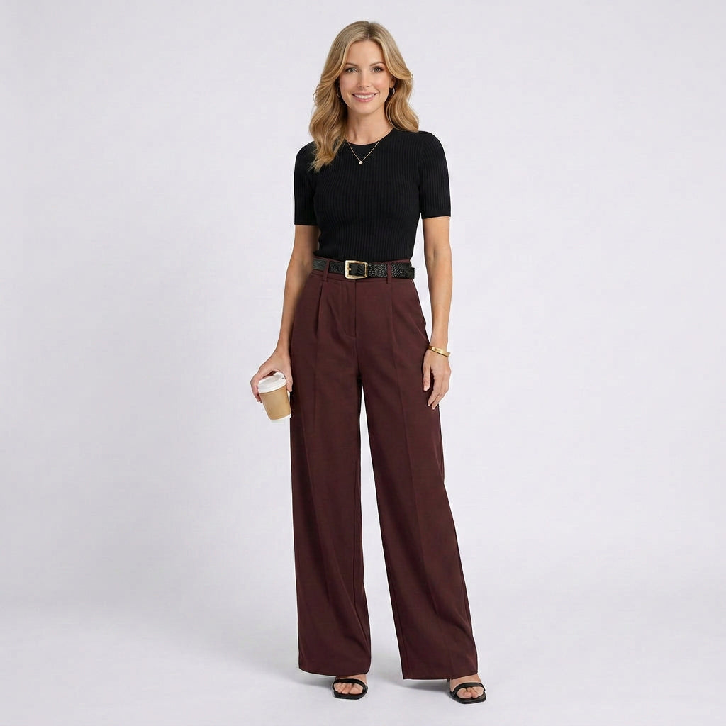 Wide Leg Trousers – High Waist Pleated Style