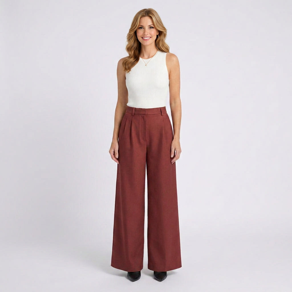 Wide Leg Trousers – High Waist Pleated Style
