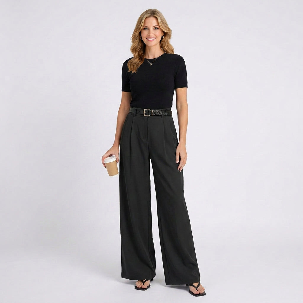 Wide Leg Trousers – High Waist Pleated Style