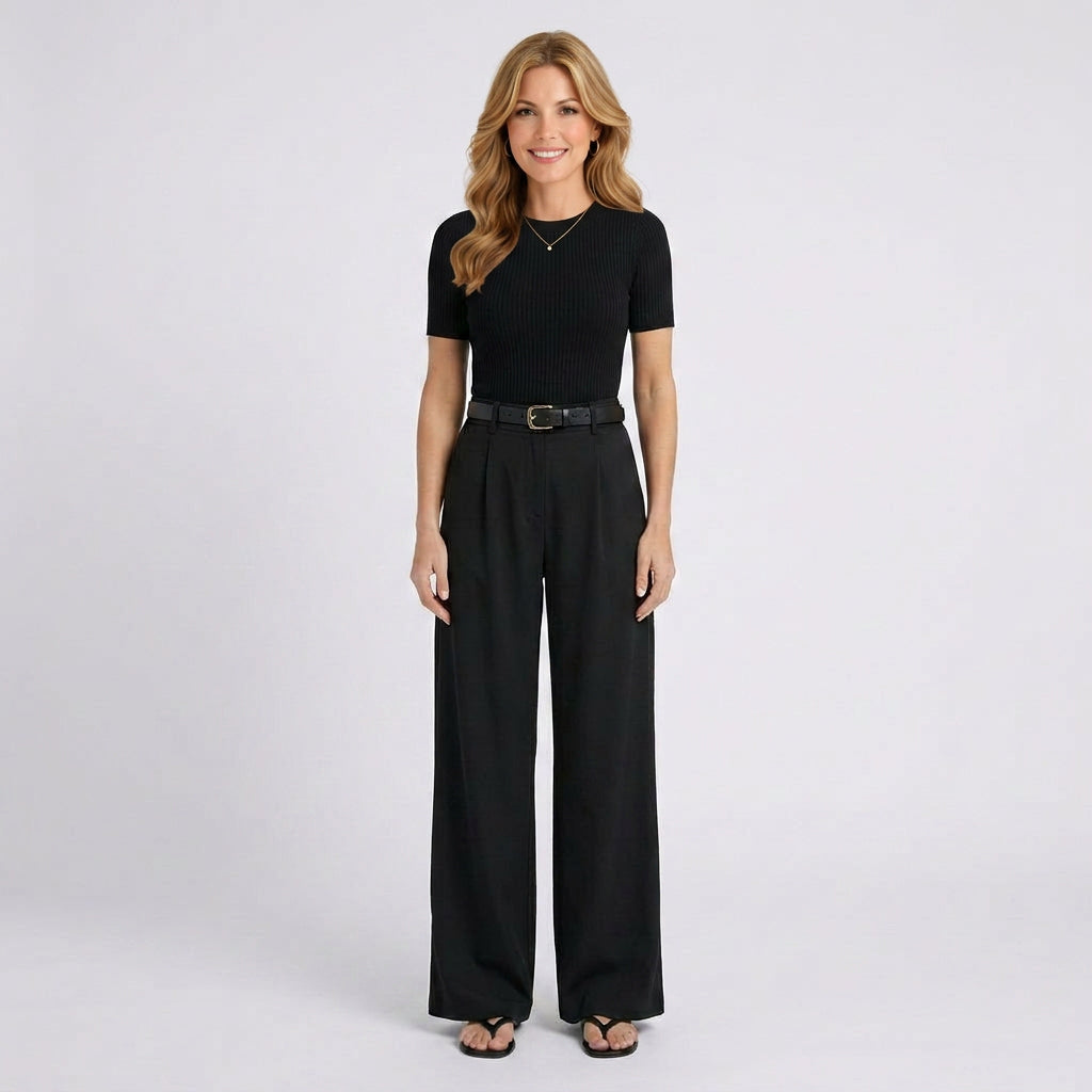 Wide Leg Trousers – High Waist Pleated Style