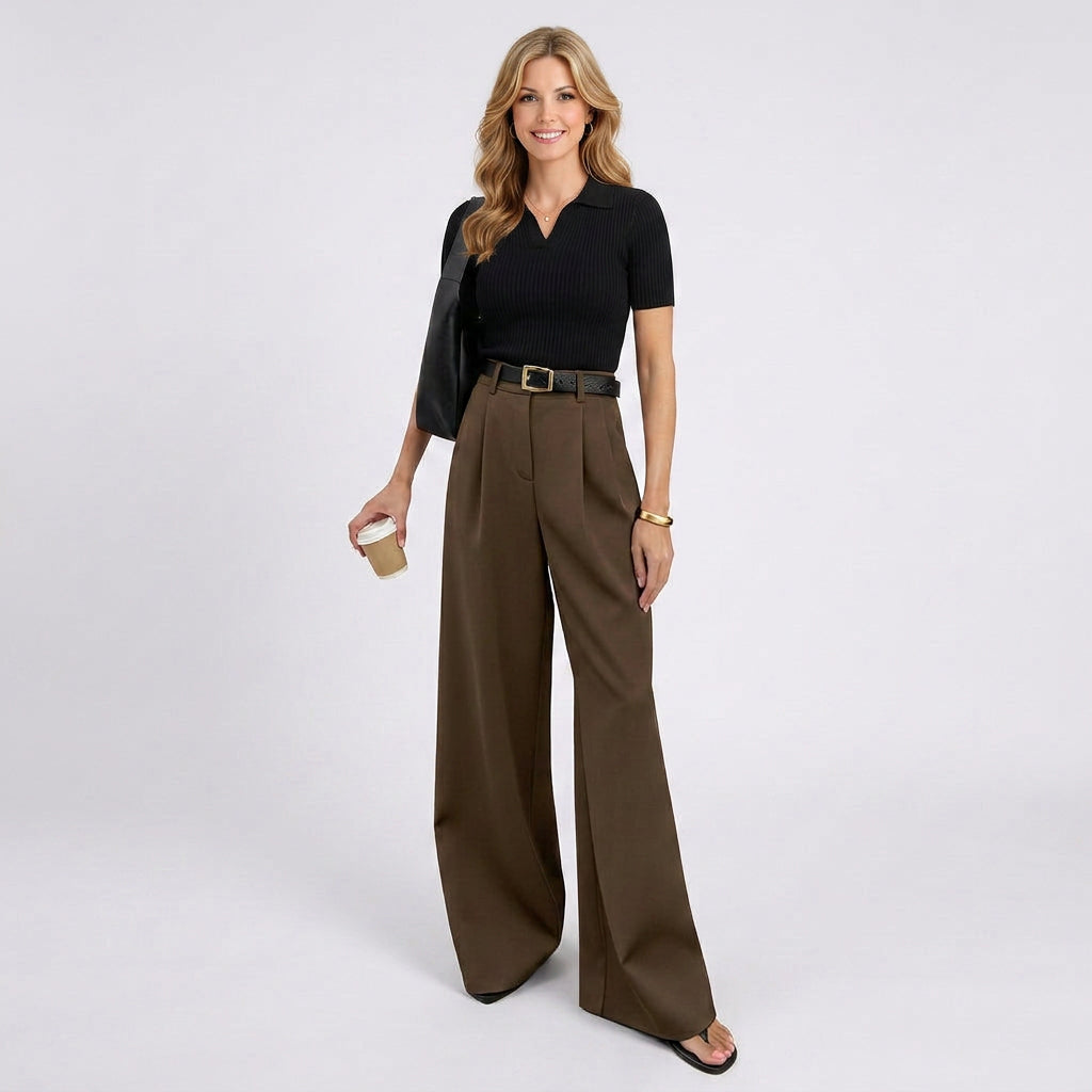 Wide Leg Trousers – High Waist Pleated Style