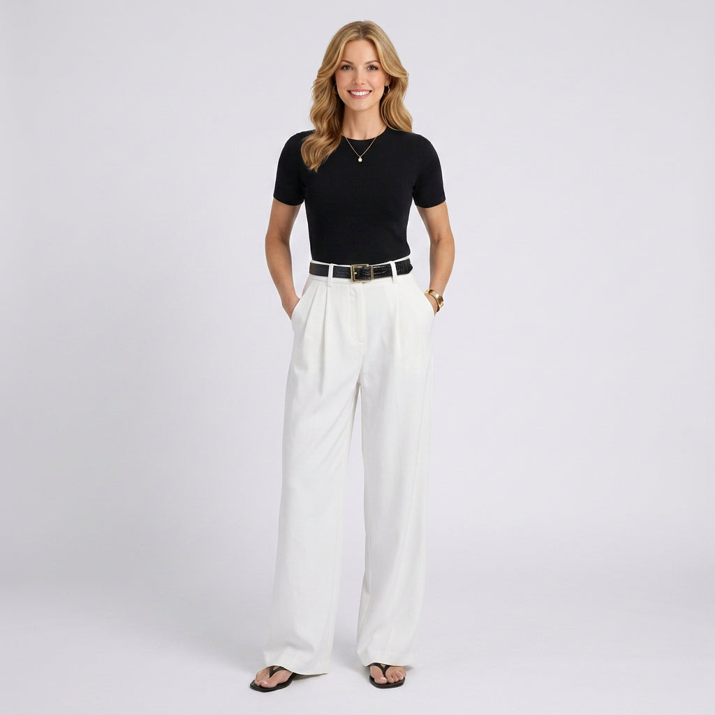 Wide Leg Trousers – High Waist Pleated Style