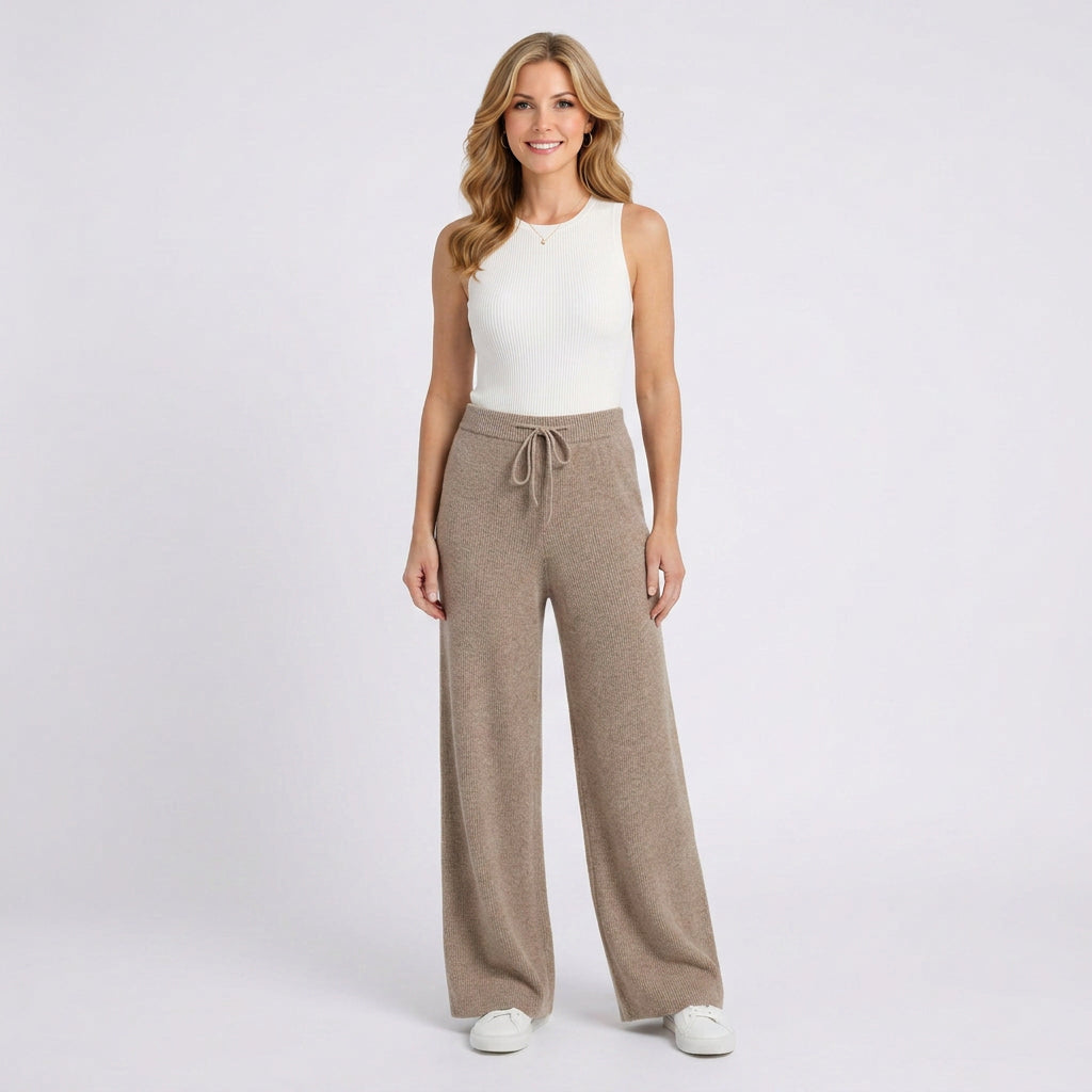 Knit Trousers – Drawstring Wide Leg Style