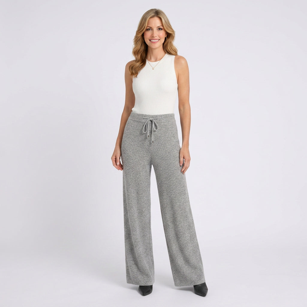 Knit Trousers – Drawstring Wide Leg Style