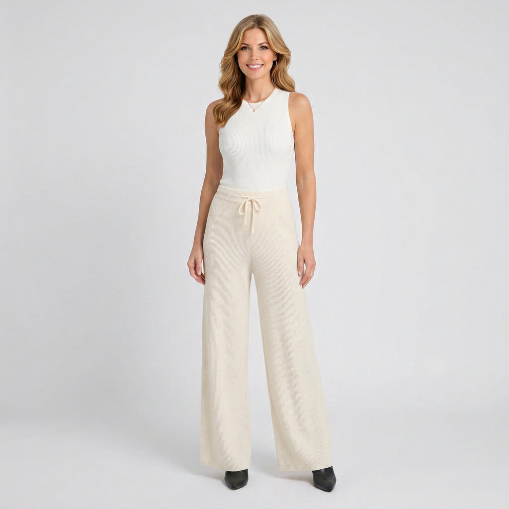 Knit Trousers – Drawstring Wide Leg Style