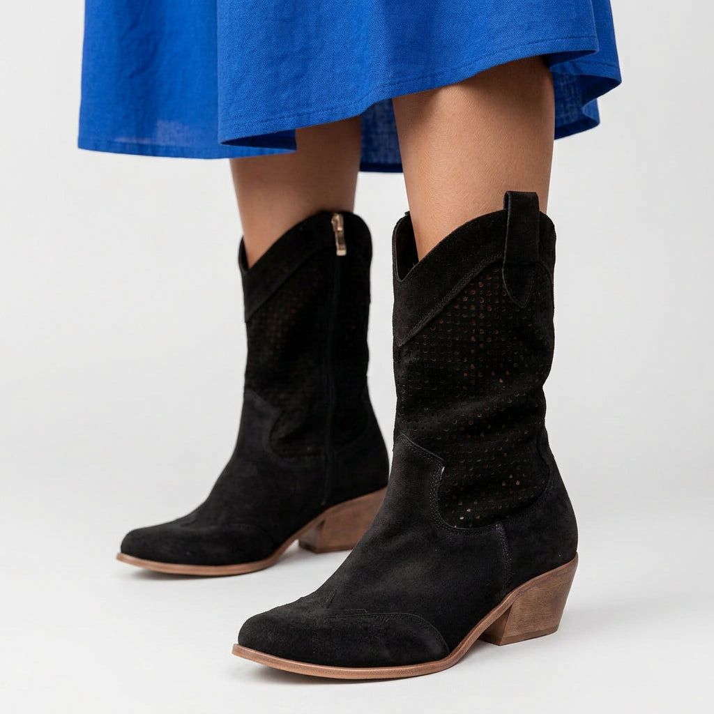 Western Boots – Perforated Mid Calf Cowboy Style