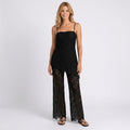Two Piece Set – Lace Asymmetric Top and Wide Leg Trousers Style