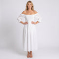 Midi Dress – Off Shoulder Smocked Puff Sleeve Style