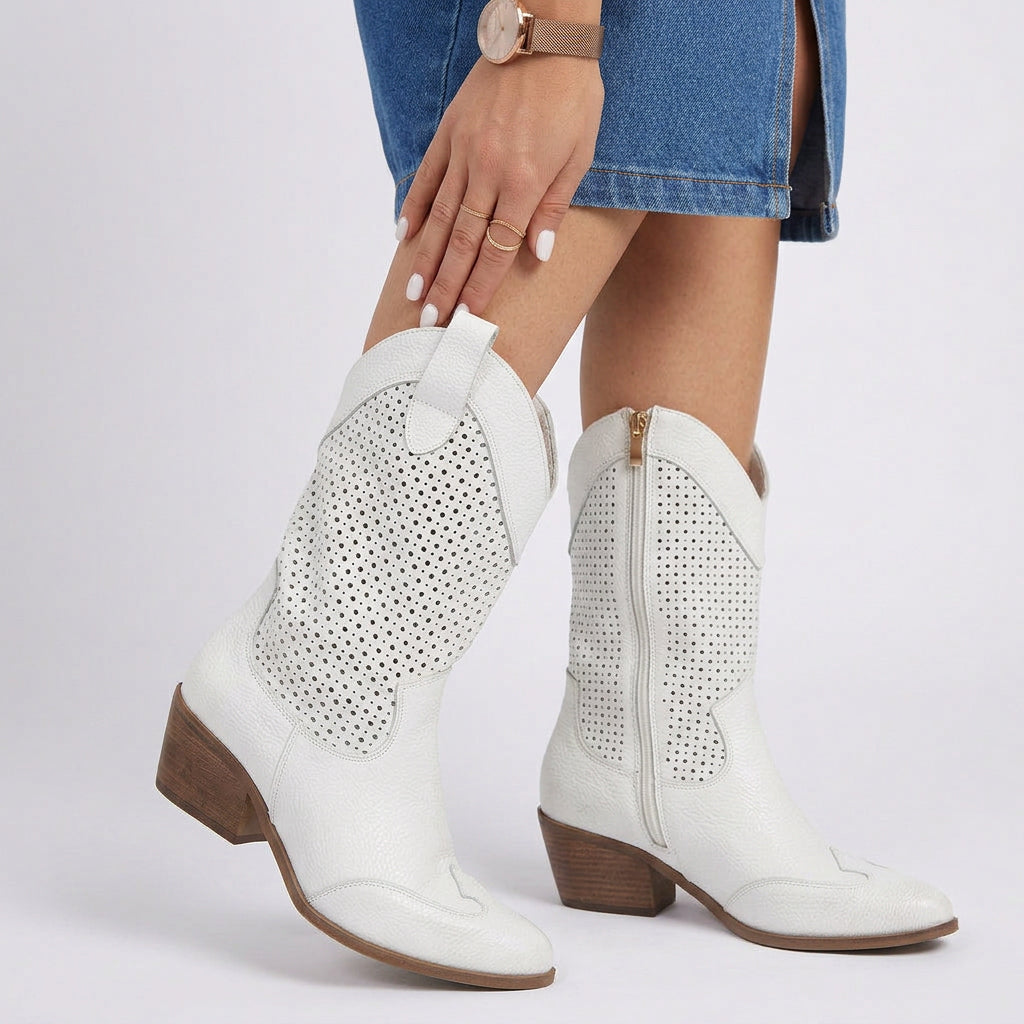 Western Boots – Perforated Mid Calf Cowboy Style