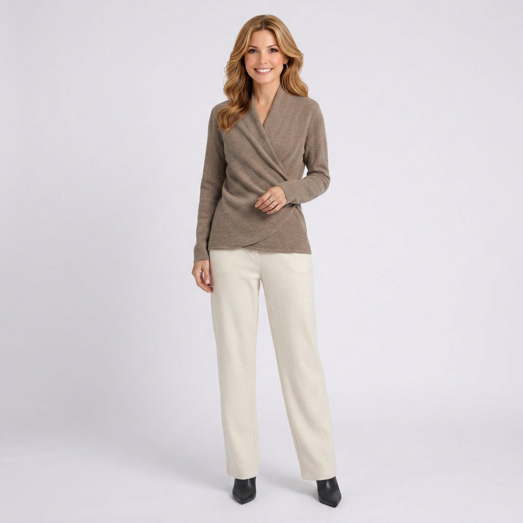 Wrap Front Knit Top – Long Sleeve Soft Touch Layering Style