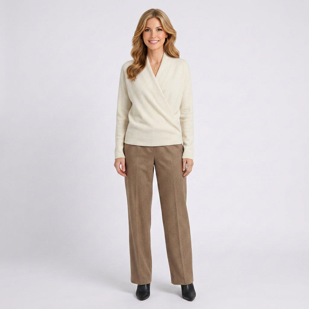 Wrap Front Knit Top – Long Sleeve Soft Touch Layering Style