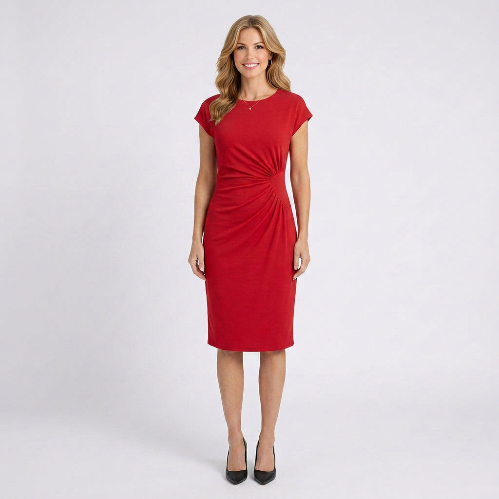 Ruched Midi Dress – Short Sleeve Side Gathered Style
