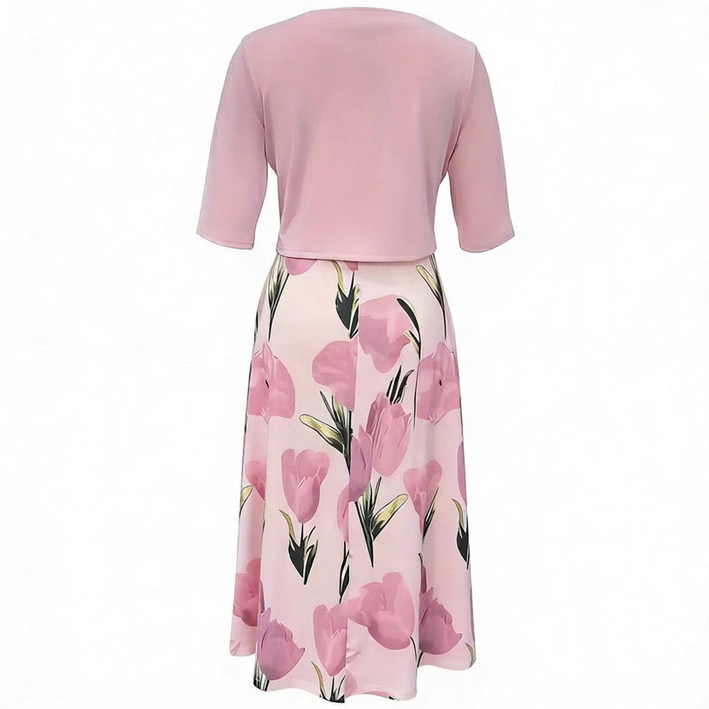 Midi Dress Set – Floral Dress and Cropped Jacket Elegant Style