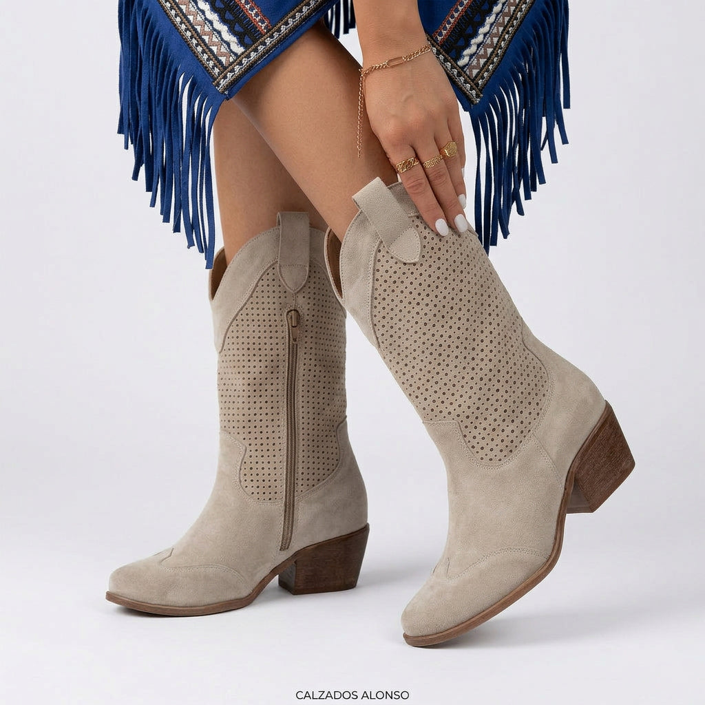 Western Boots – Perforated Mid Calf Cowboy Style