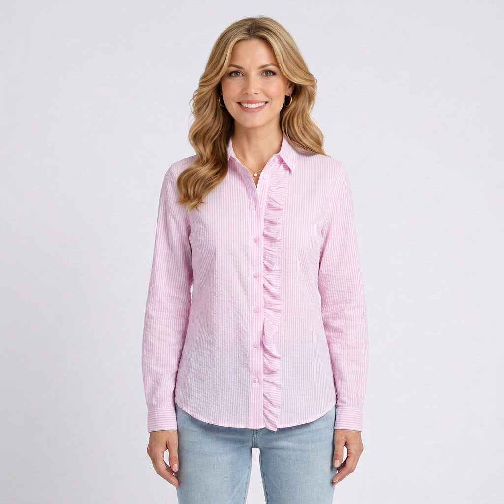 Striped Ruffle Shirt – Button Front Long Sleeve Style