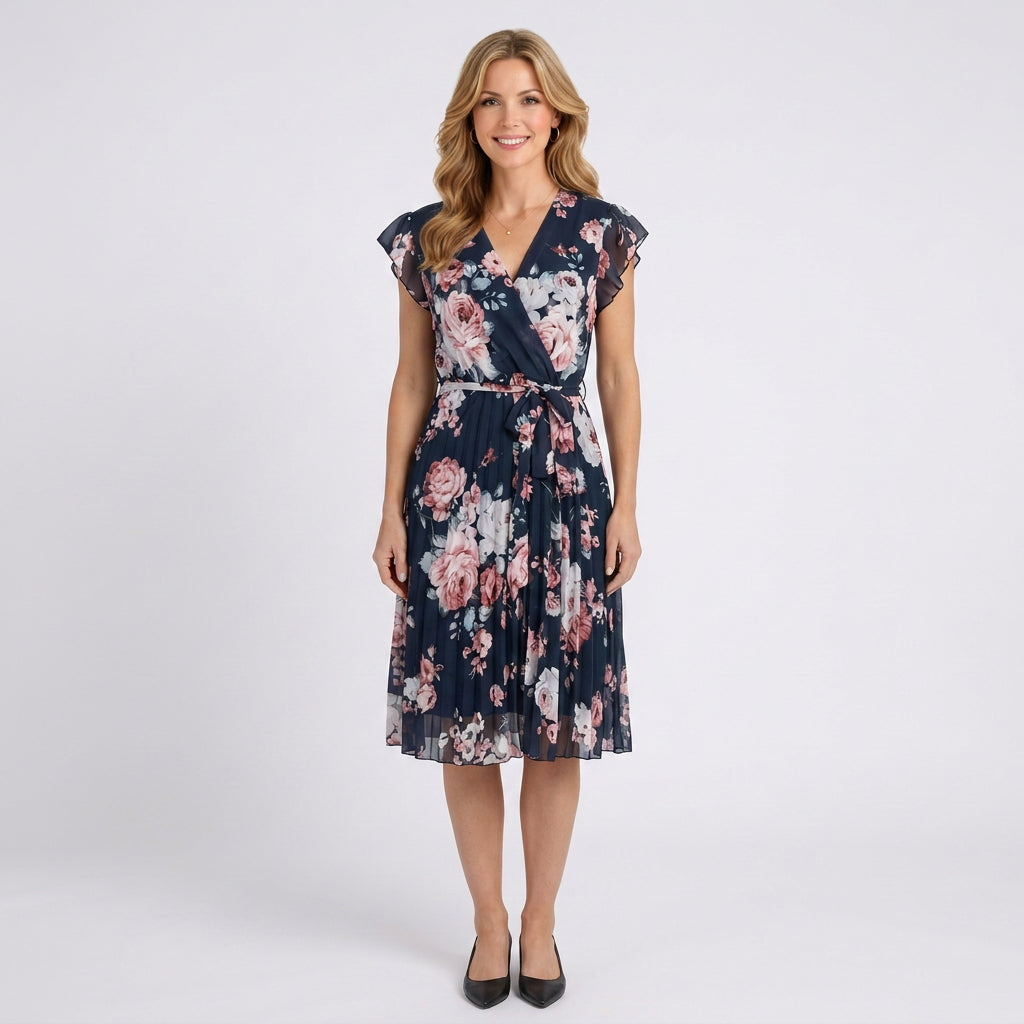 Floral Mini Dress – Wrap Front Tie Waist Style