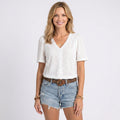 Blouse – V-Neck Eyelet Short Sleeve Style