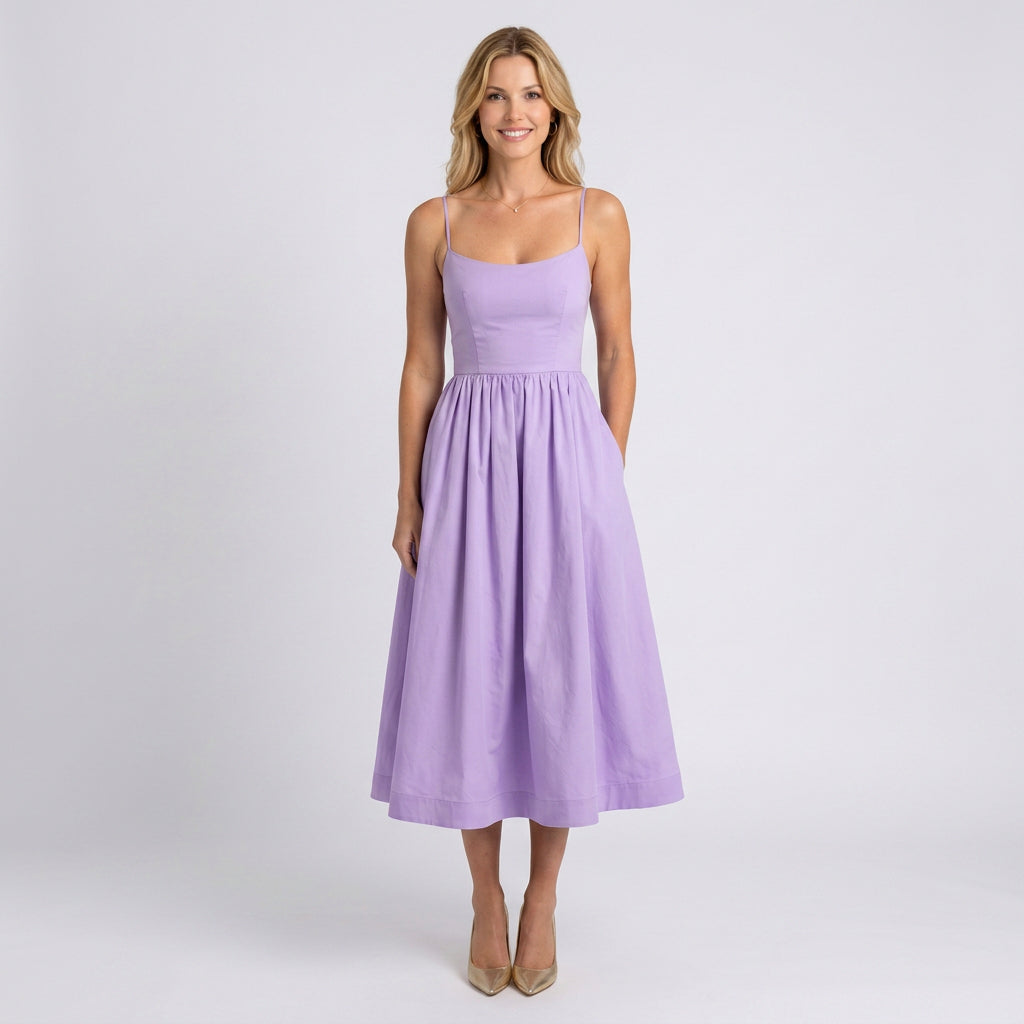 Midi Dress – Strappy Gathered A-Line Style