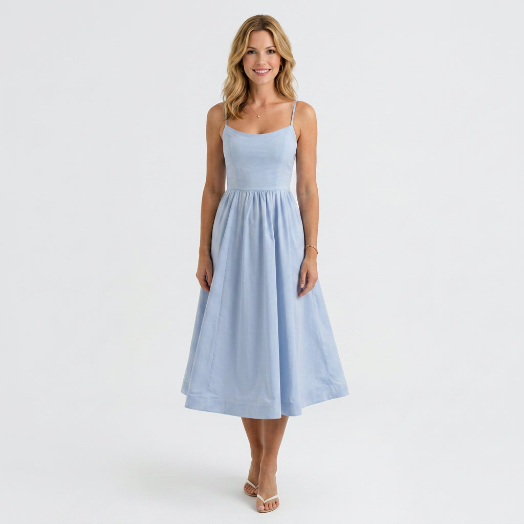 Midi Dress – Strappy Gathered A-Line Style
