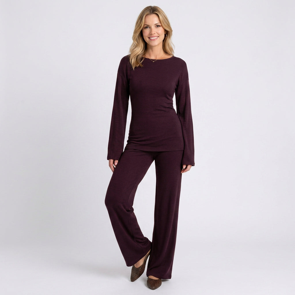 Two Piece Set – Long Sleeve Top and Wide Leg Trousers Relaxed Style