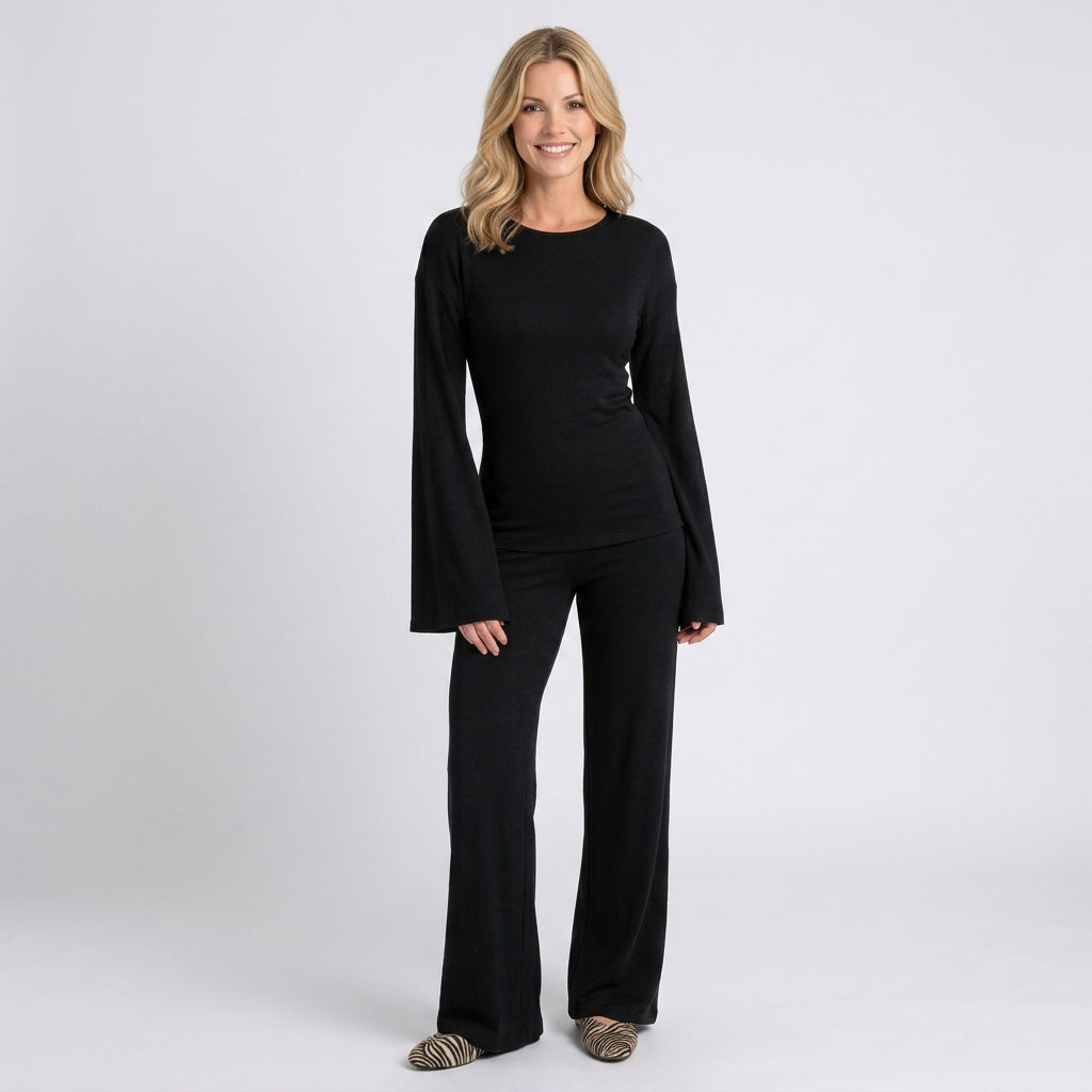 Two Piece Set – Long Sleeve Top and Wide Leg Trousers Relaxed Style