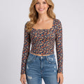 Women’s Floral Square Neck Long Sleeve Top
